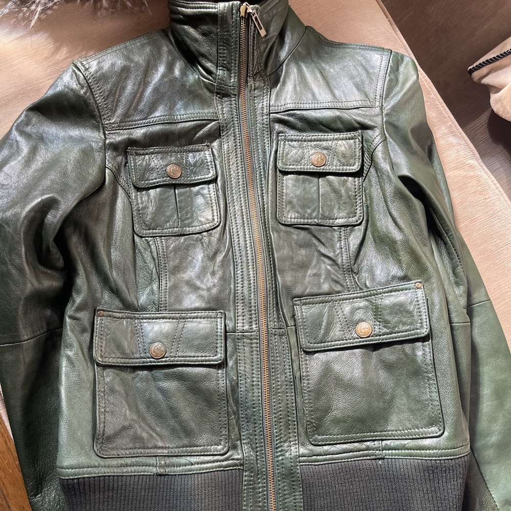 Bershka Forest Green Leather Jacket